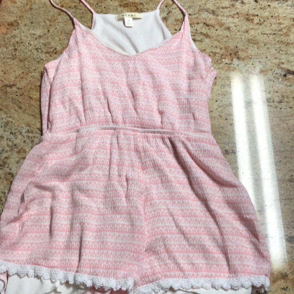 Pink and white pattern romper